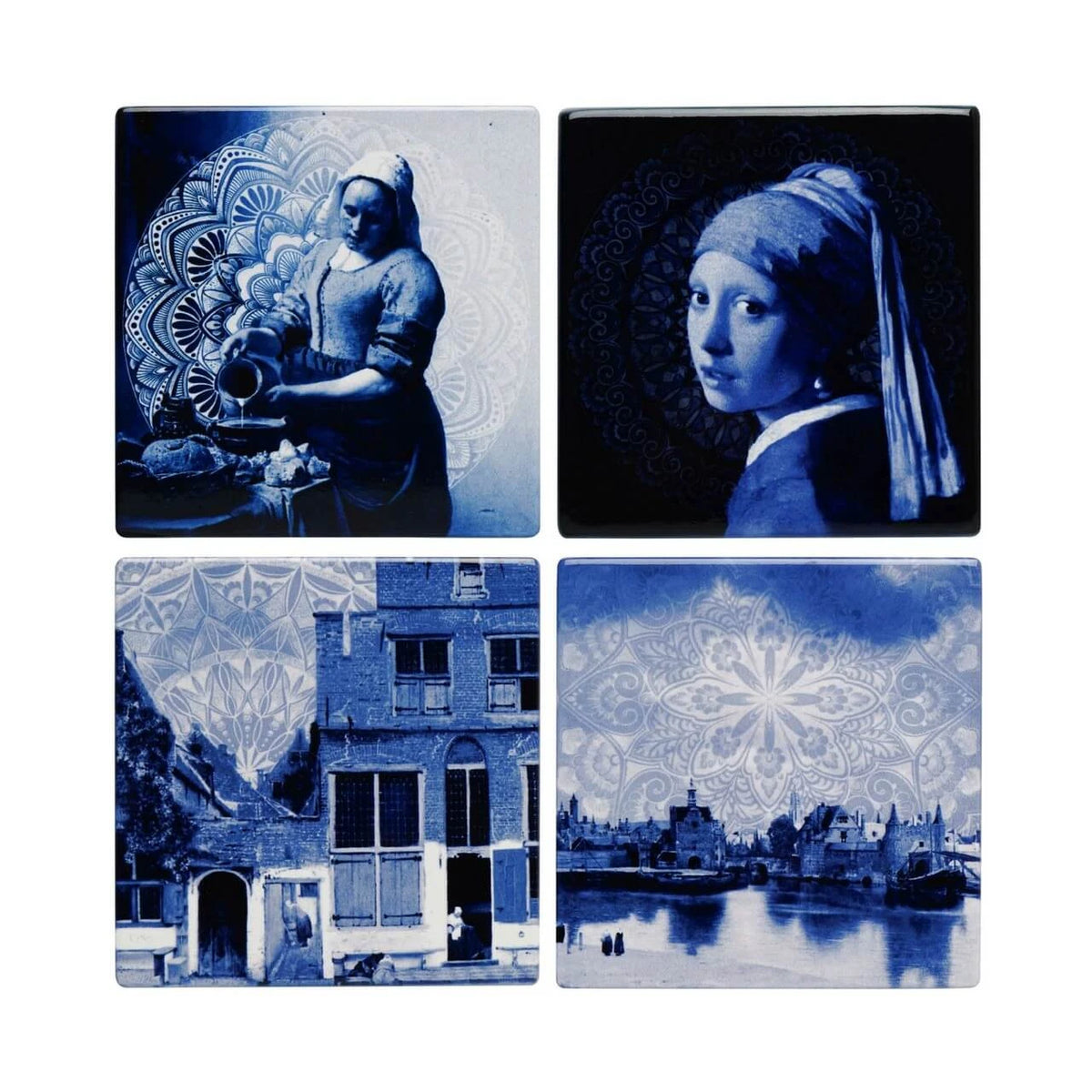 Onderzetters Delfts Blauw Vermeer set van 4 van Heinen Delfts Blauw