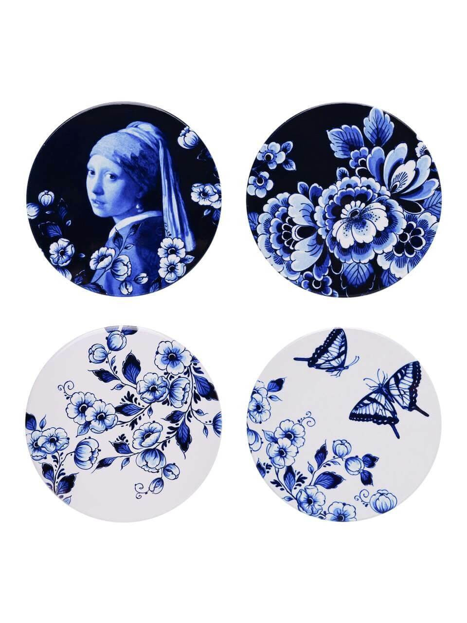 Onderzetters Delfts Blauw Dag en Nacht set van 4 van Heinen Delfts Blauw