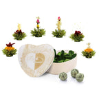 6 Theebloemen Groene Thee Creano in Hartvormige Houten Doos