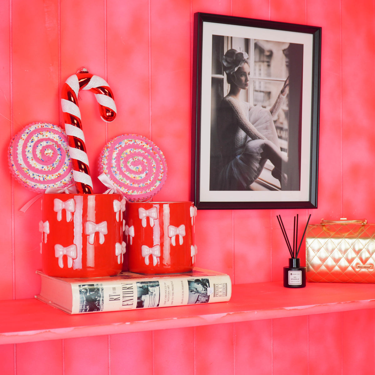 Housevitamin bloempot met strikken rood roze interieur