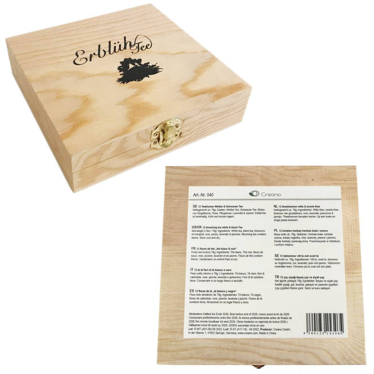 Theebloemen Geschenkset Creano in Houten Theedoos (12 stuks)
