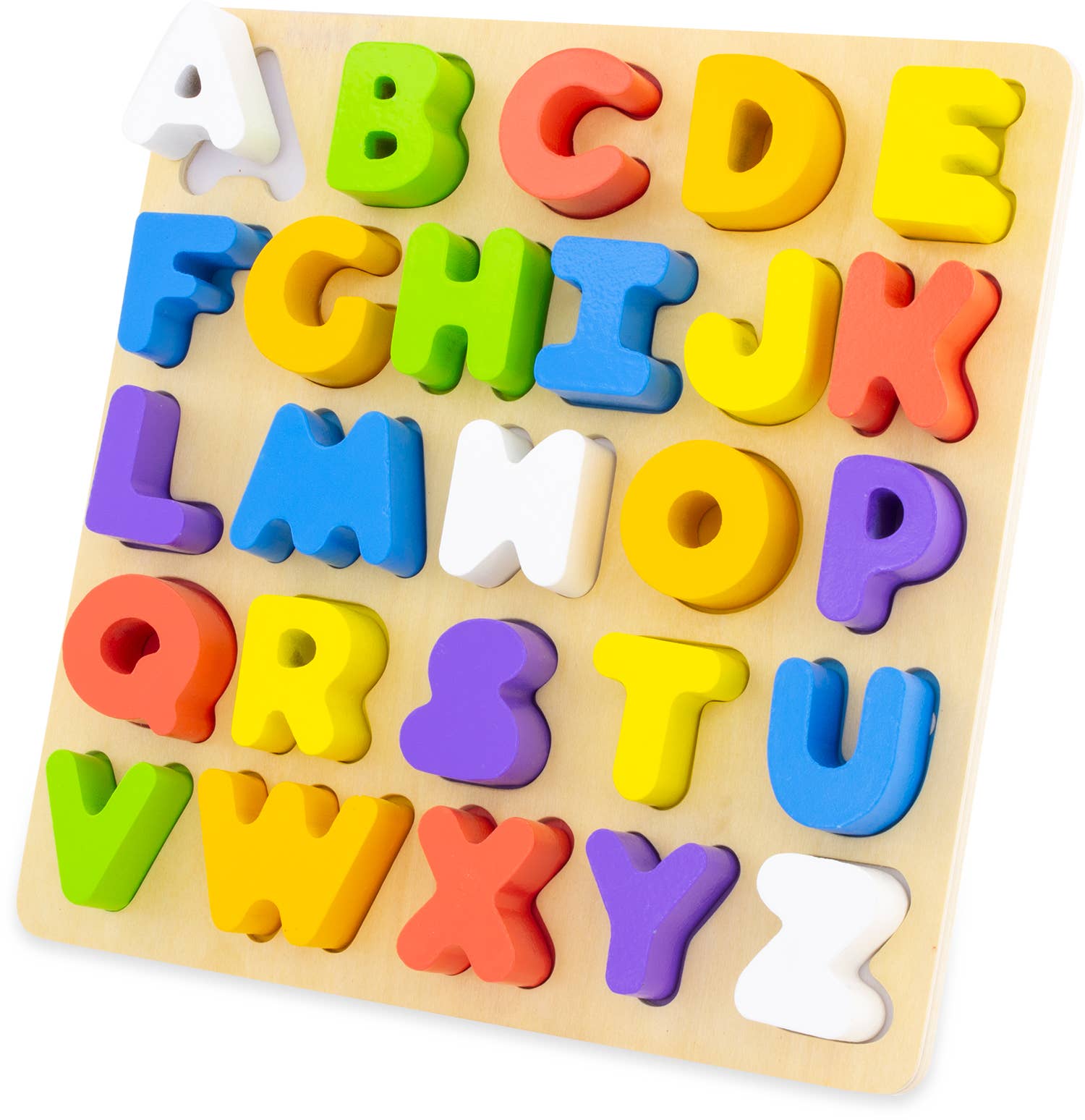 Houten alfabet puzzel met 26 verhoogde letters Hoofdafbeelding