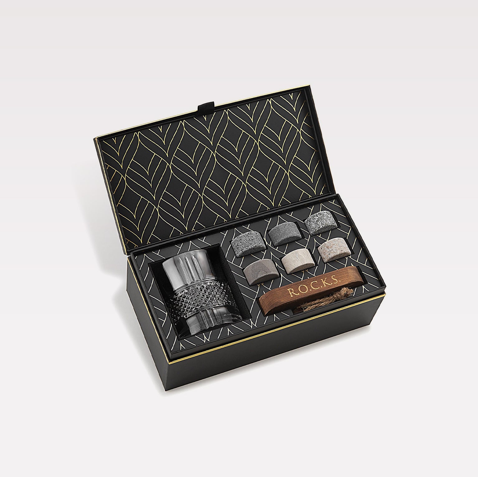 Whiskey cadeau set R.O.C.K.S. met graniet stenen en Reserve glas