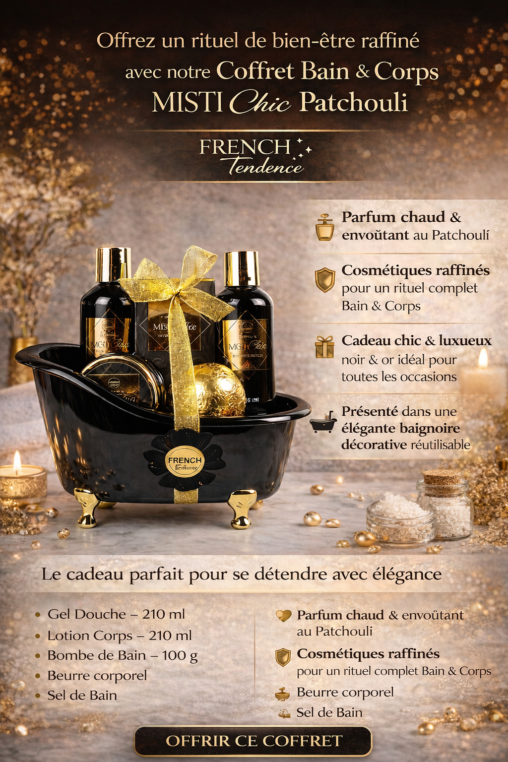 MISTIChic Patchouli Badset - Zwart Gouden Badkuipje French Tendance