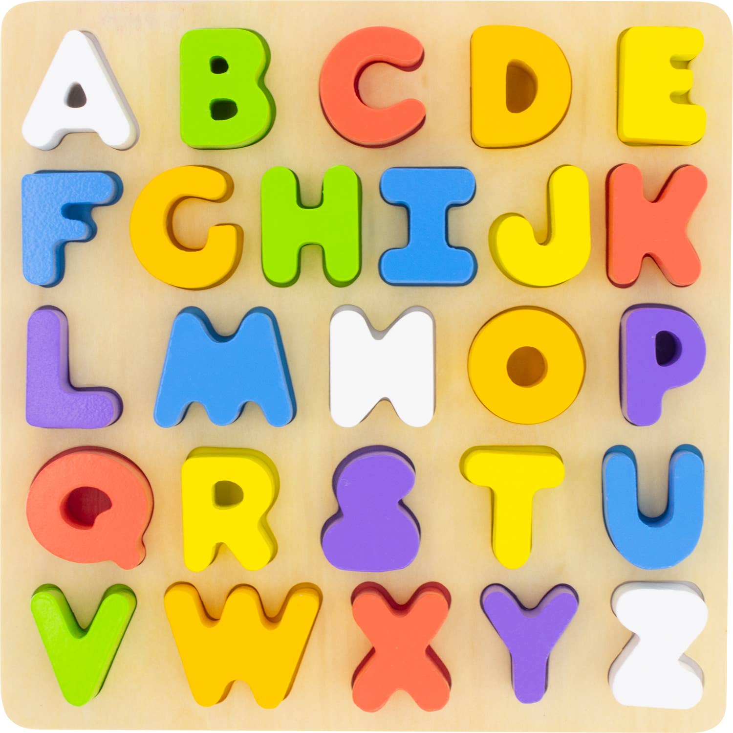 Houten alfabet puzzel met 26 verhoogde letters