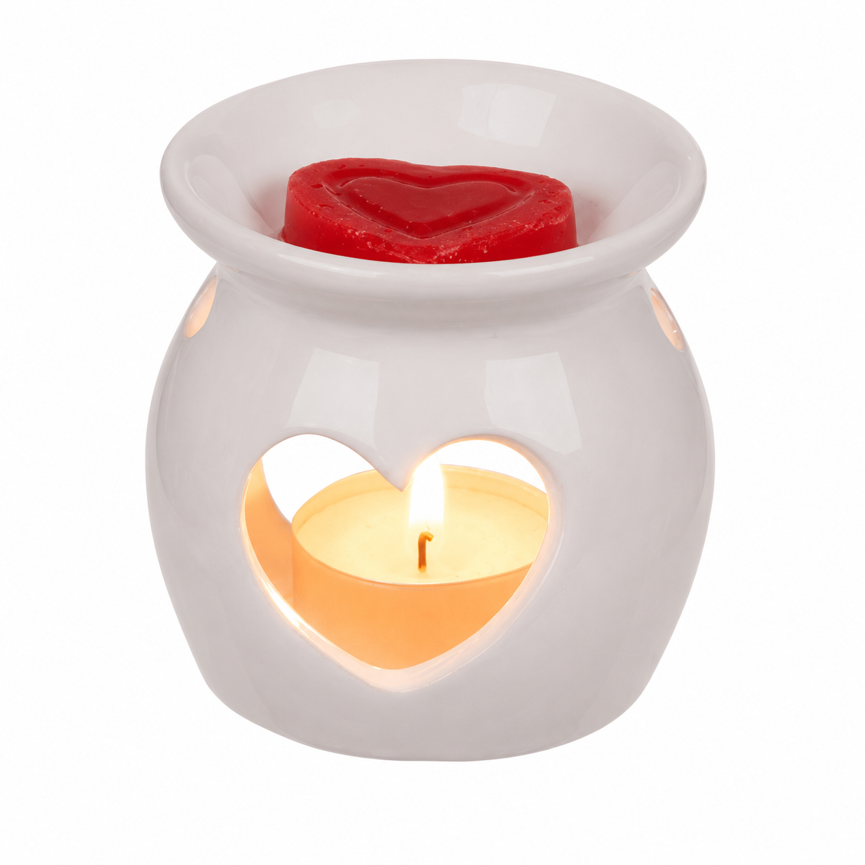 Oliebrander hart keramiek met geurwax roos