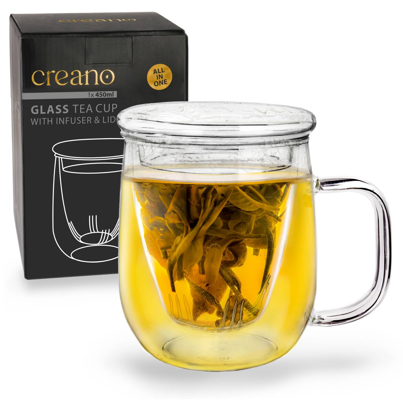 Theeglas Creano 450ml met glazen zeef en deksel Hoofdafbeelding