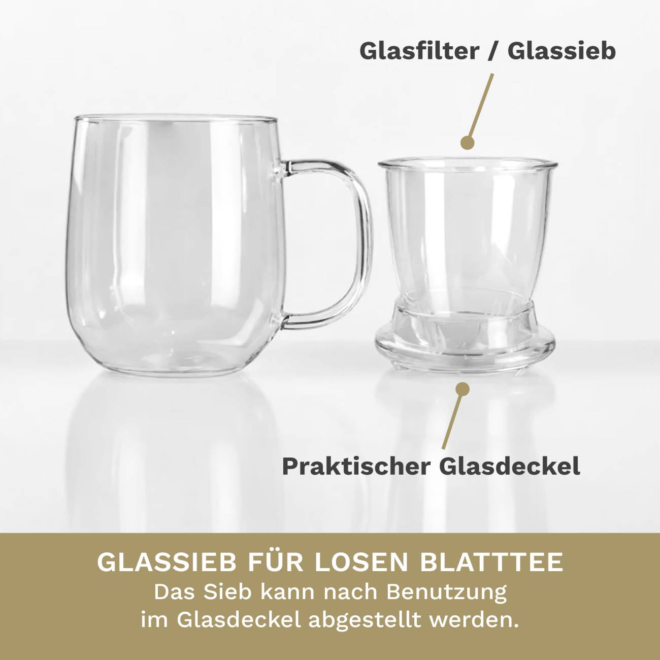 Theeglas Creano 450ml met glazen zeef en deksel