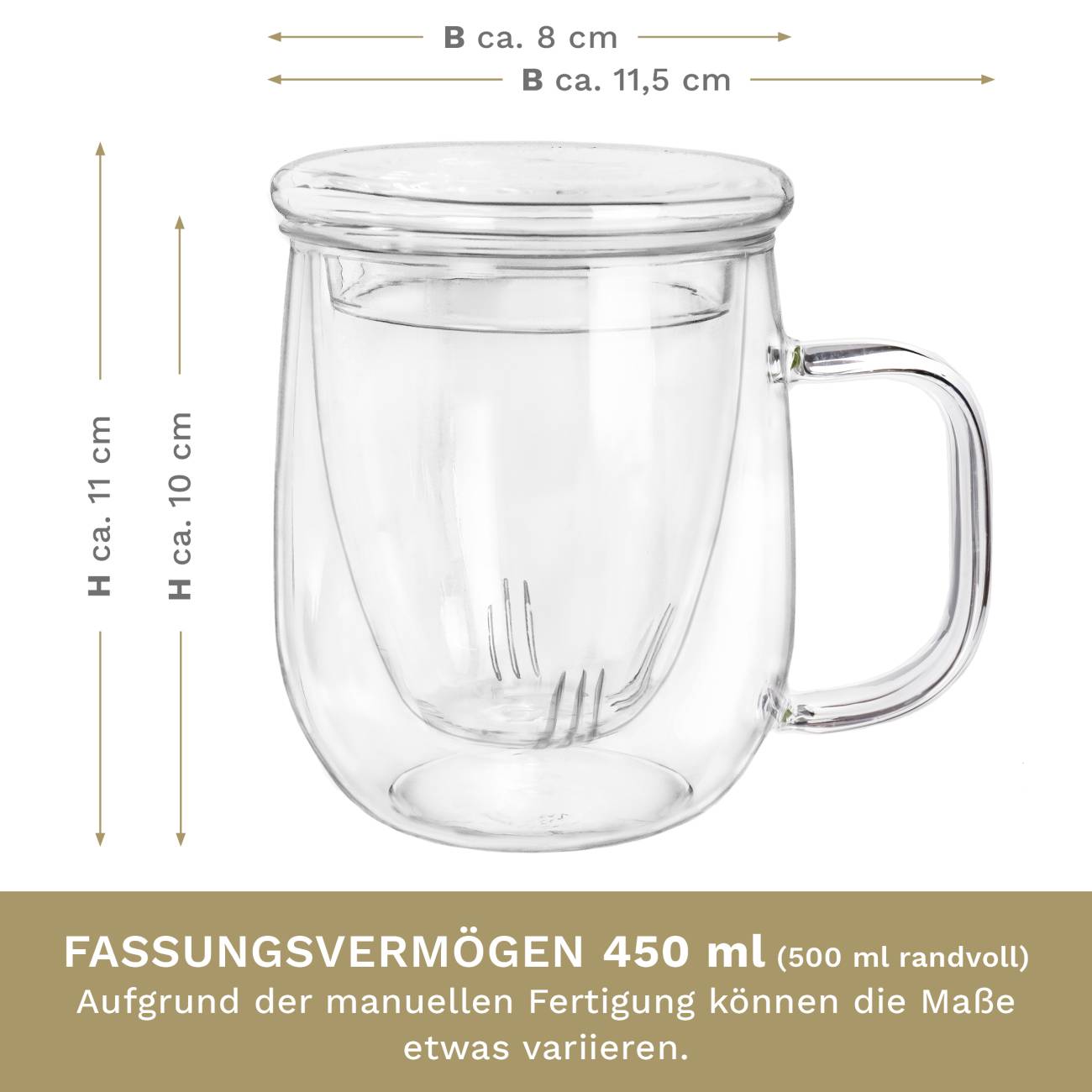 Theeglas Creano 450ml met glazen zeef en deksel