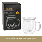 Theeglas Creano 450ml met glazen zeef en deksel