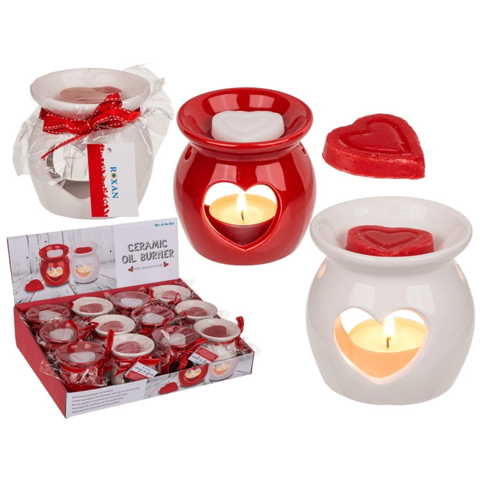 Oliebrander hart keramiek met geurwax roos