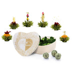 6 Theebloemen Groene Thee Creano in Hartvormige Houten Doos
