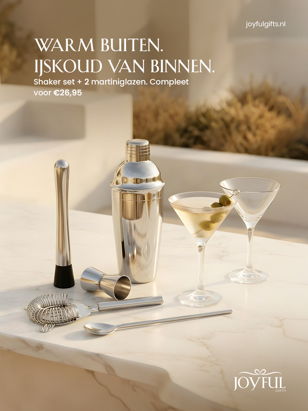 Cocktail Shaker Set + 2 Martiniglazen Secundaire afbeelding